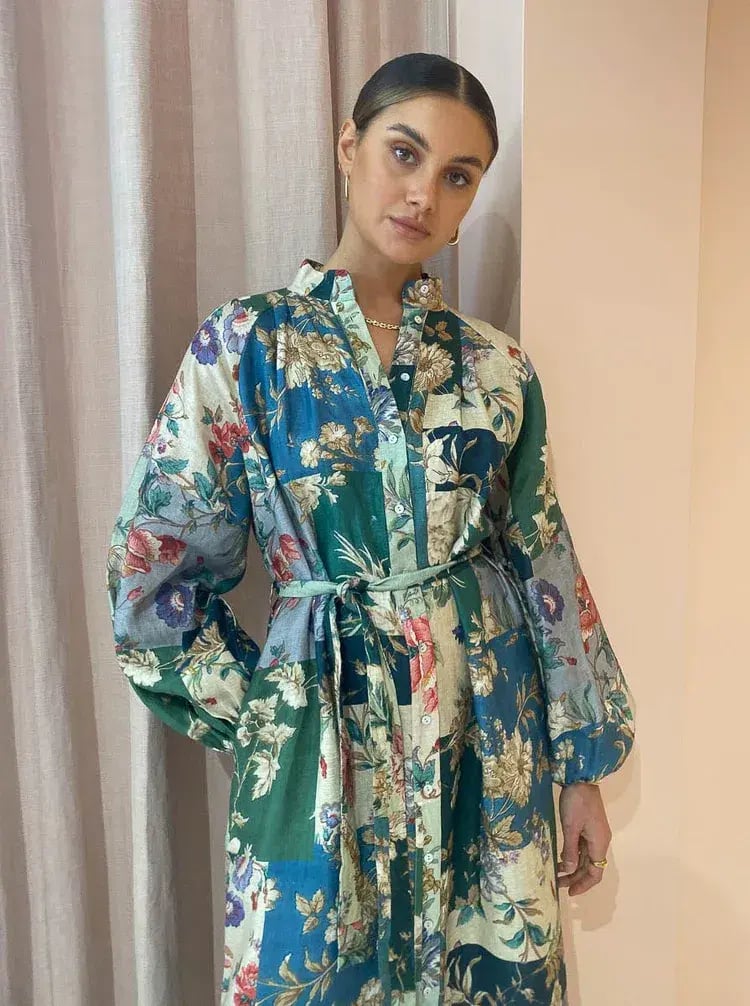 Alemais Loretta Patchwork Shirtdress In Sage Floral Size 16 photo 5