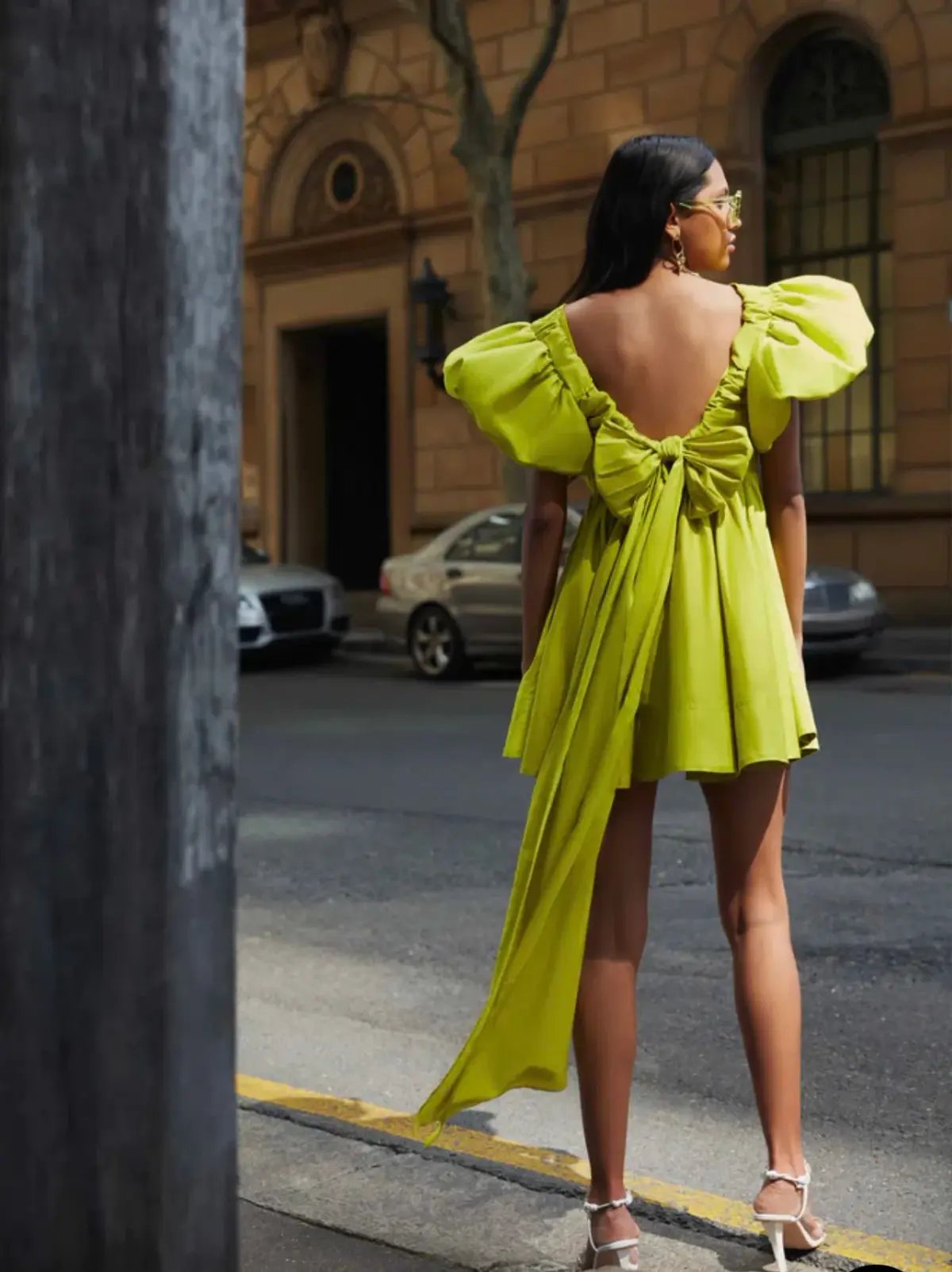 Aje Gretta Bow Back Mini Dress Chartreuse Green Size 6 photo 3