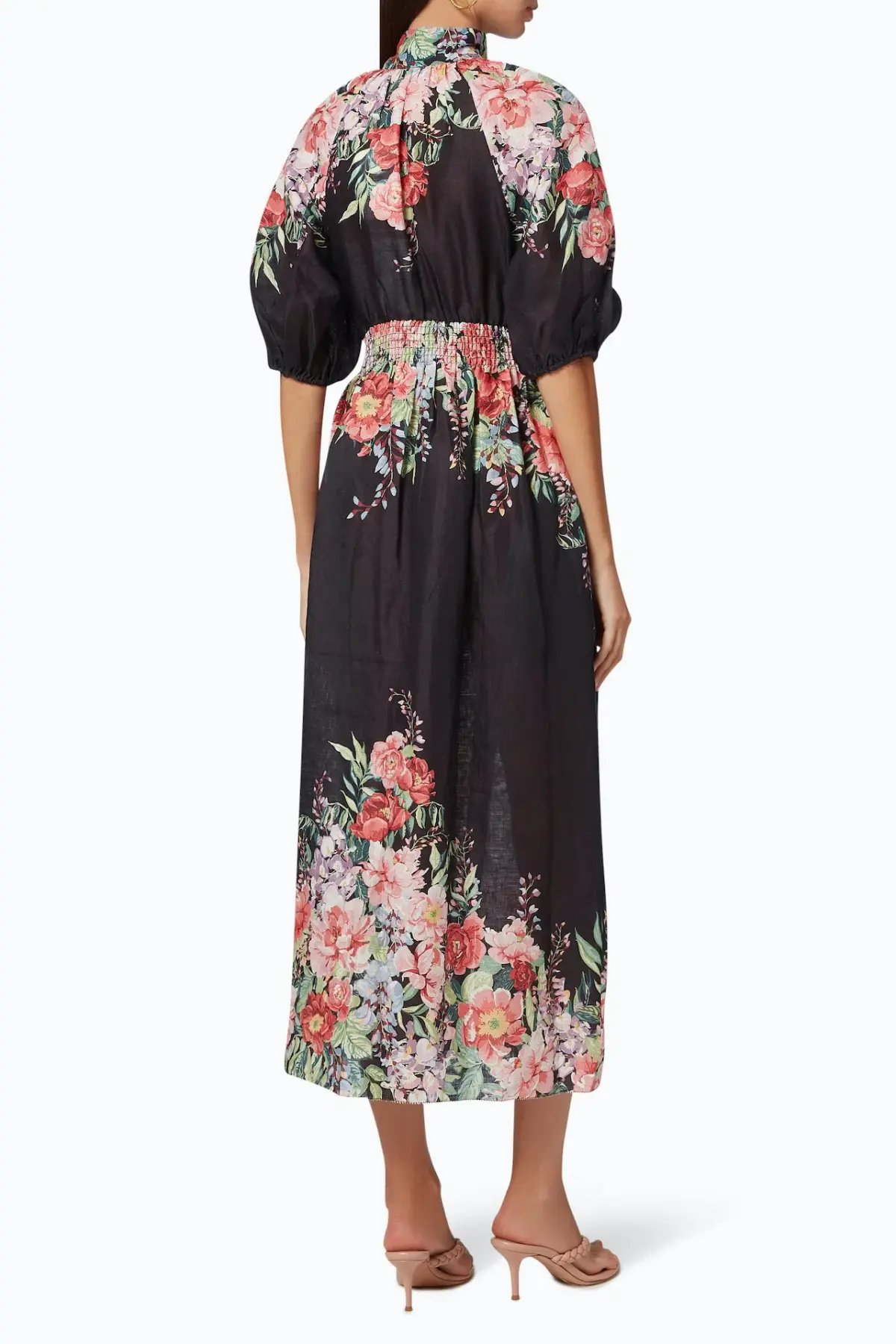 Zimmermann Bellitude Shirred Waist Midi Dress in Dark Navy Floral Size 0 / AU 8 photo 2