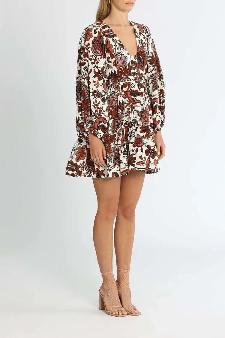Shona Joy Catalina Plunged Balloon Sleeve Mini Dress Floral Print Size 10 photo 2