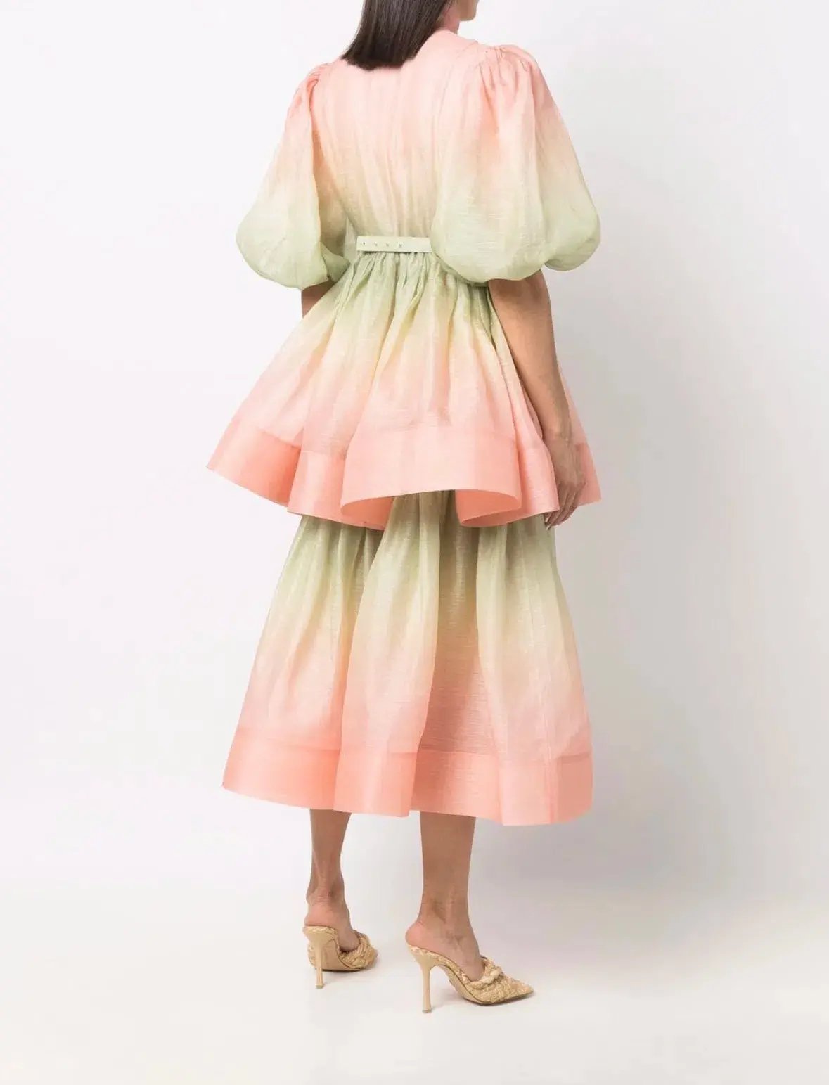 Zimmermann Postcard Puff Sleeve Midi Dress Ombre Watermelon Size 1 / AU 10 photo 3