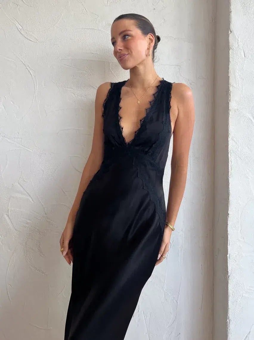 Shona Joy Camille Lace Cross Back Midi Dress Black Size 6 photo 3