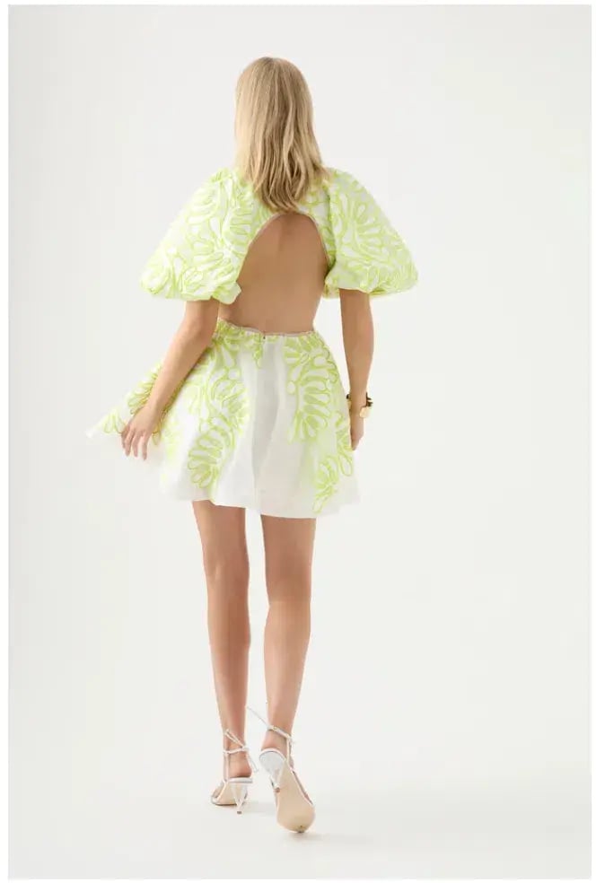 Aje Botanical Applique Mini Dress Ivory/Citrus Yellow Size XXS / AU 4 photo 3