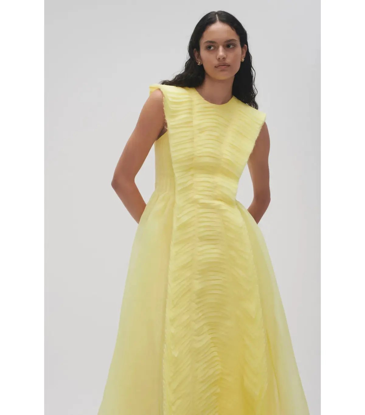 Aje Astrid Pleat Panel Midi Dress Soft Lemon Yellow Size AU 6 photo 2