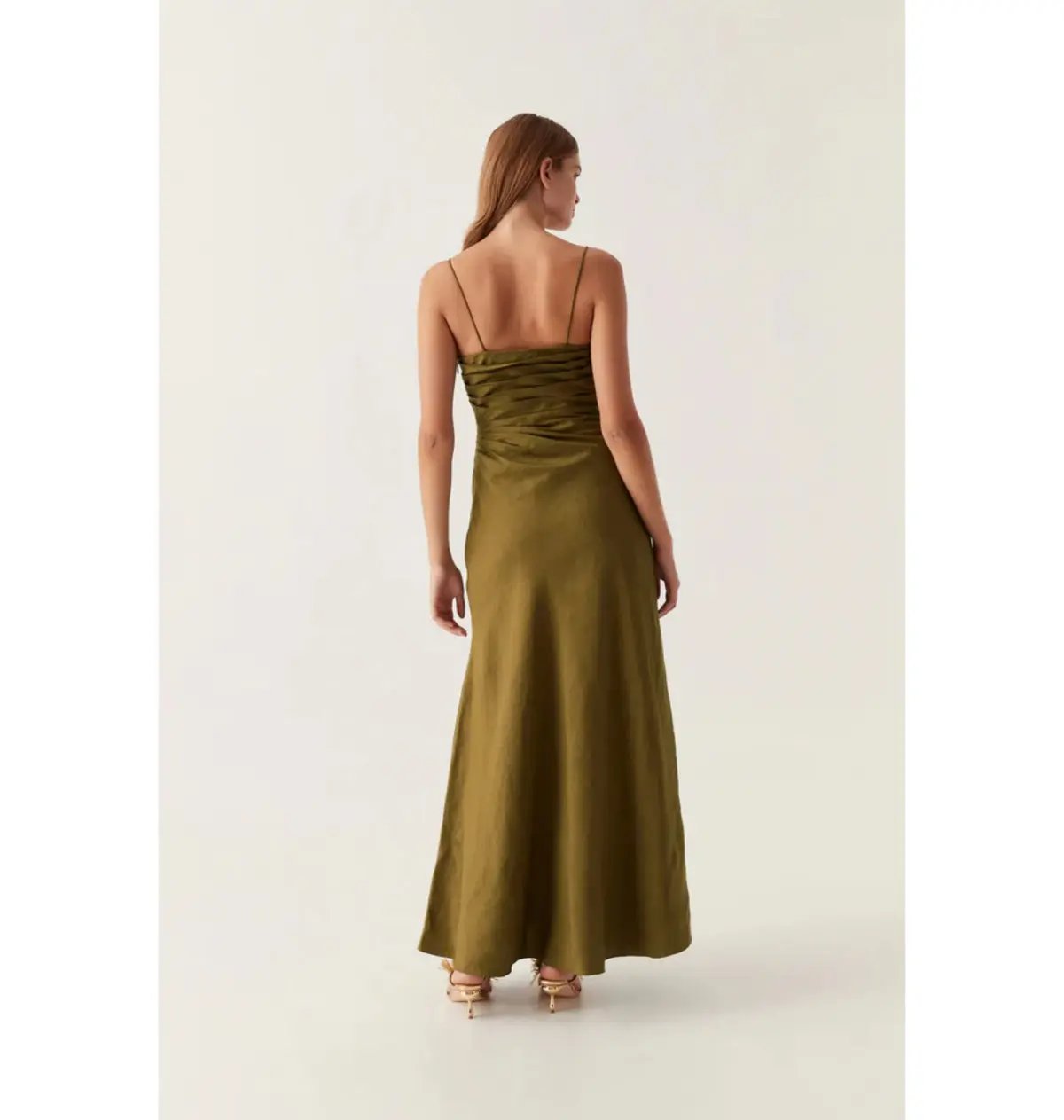 Aje Clarice Draped Maxi Dress Deep Olive Size AU 14 photo 3