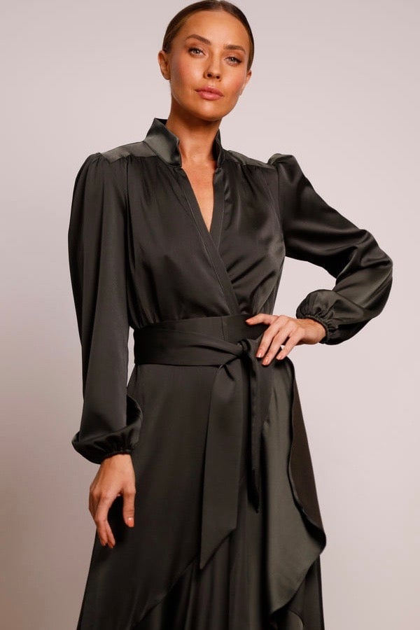 PASDUCHAS PINNACLE SLEEVE MIDI DRESS - DARK GREEN COMBAT photo 2