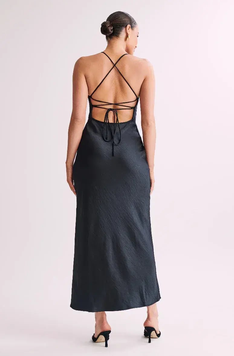 Meshki Sydney Straight Neck Slip Maxi Dress in Black Size 8 photo 2