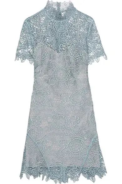 Self Portrait Peep Back Floral Lace Mini Dress Light Blue Size 10 photo 7