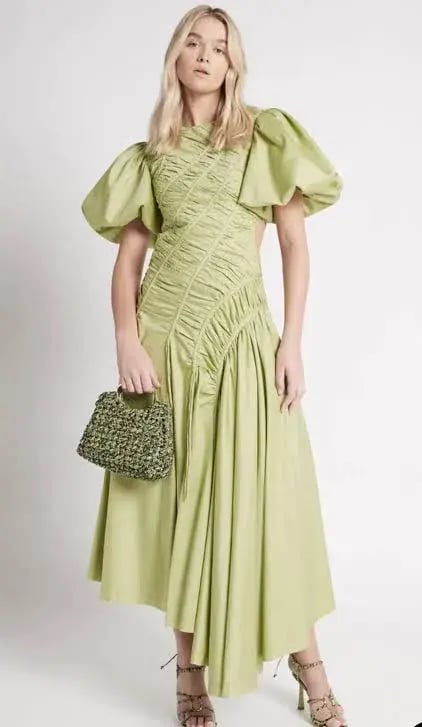 AJE Siren Drawstring Midi Dress Green Size 6 photo 2