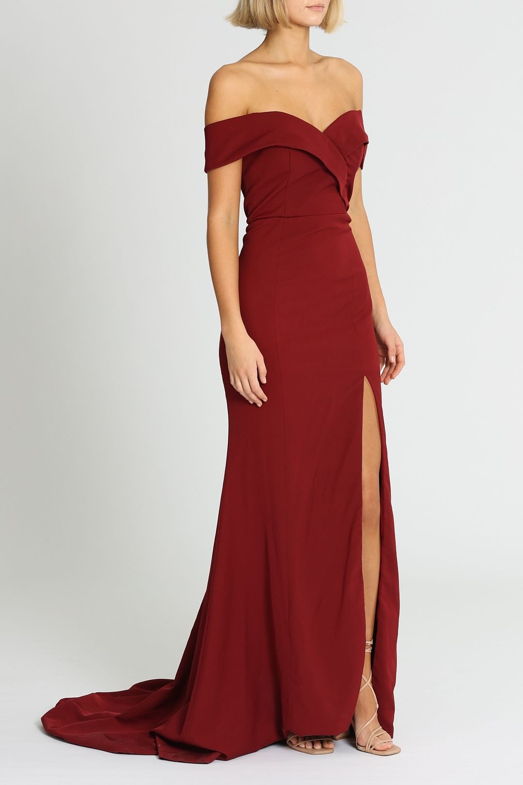 Gia Off Shoulder Gown - Wine photo 2