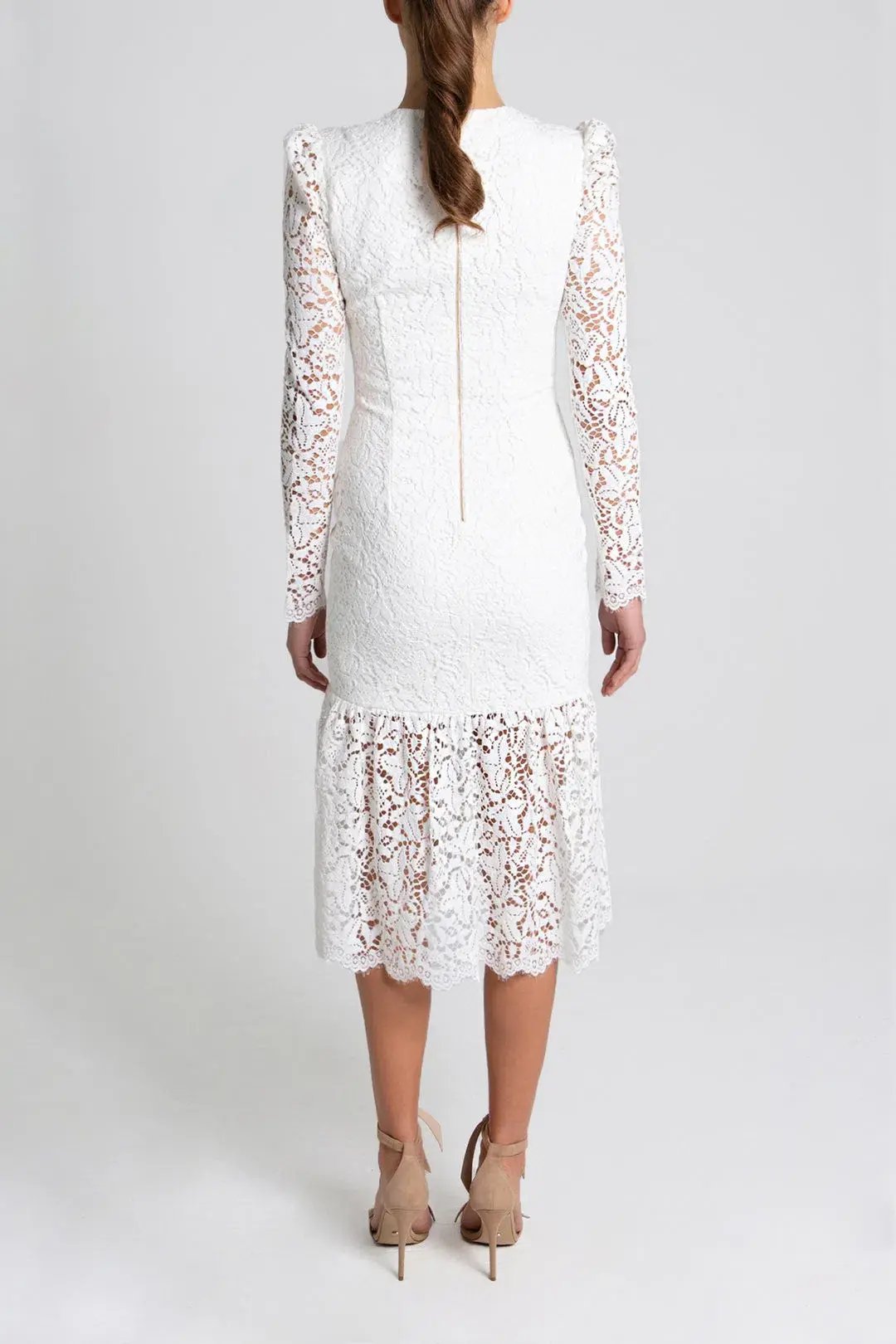Rebecca Vallance Le Saint Ruched Lace Dress White Size 8 photo 2