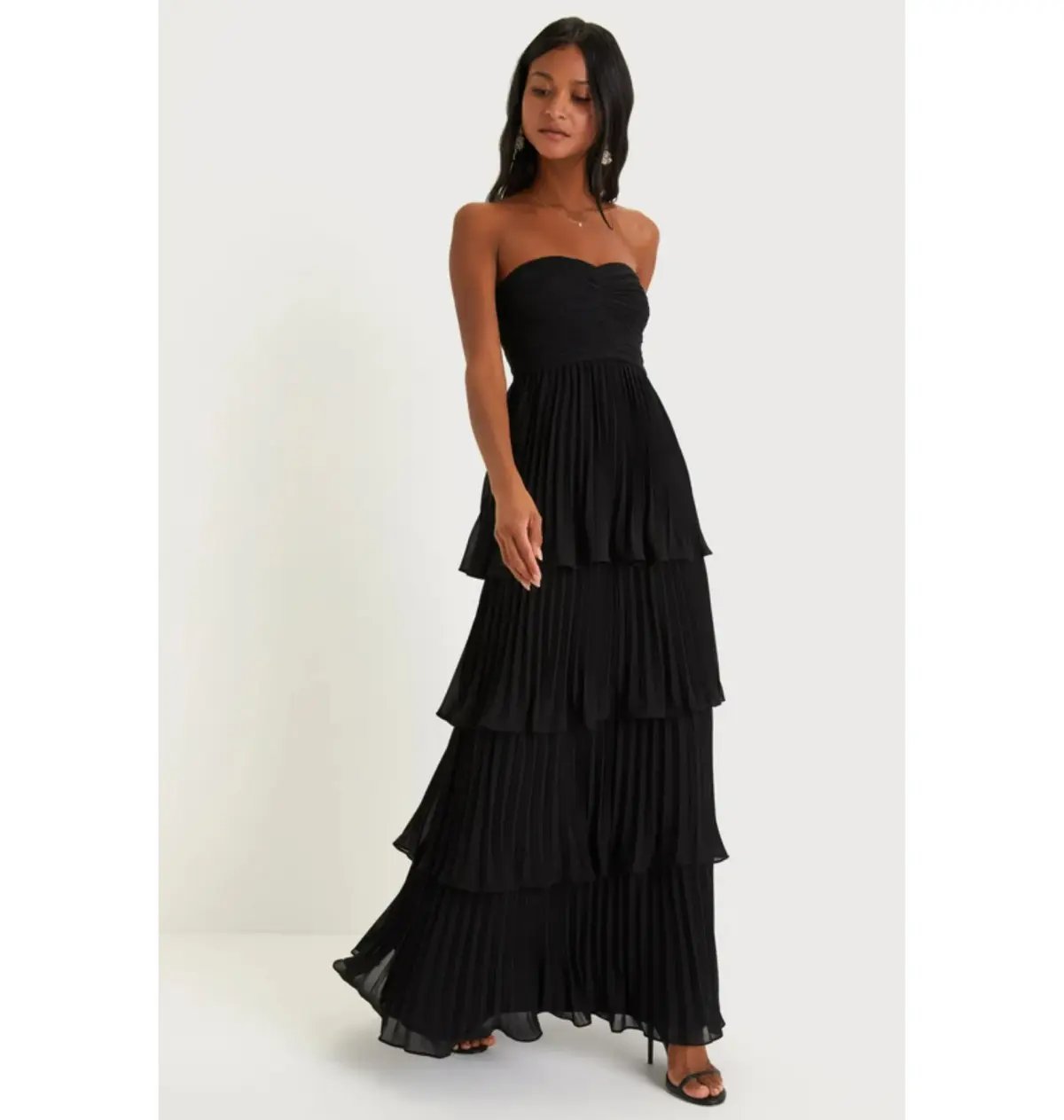 Lulus Seriously Sensational Strapless Tiered Maxi Dress Black Size AU 6 photo 2