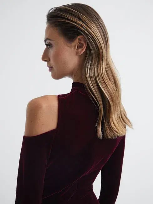 Reiss Tatiana Velvet Cut-out Shoulder Dress Black Size AU 6 photo 5