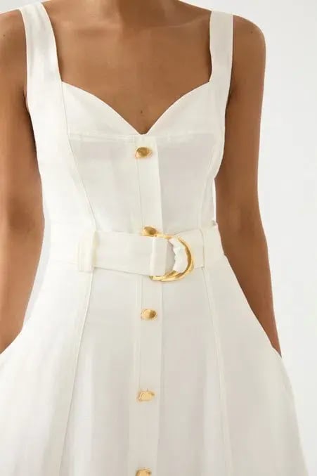 Aje Clay Belted Midi Dress White Size AU 10 photo 4