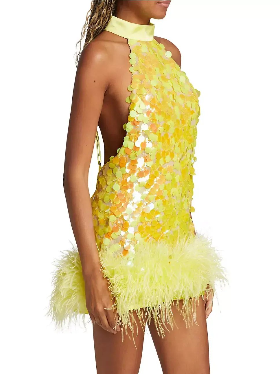 Bronx and Banco Izzy Sequin & Feather Mini Dress Yellow Size AU 6 photo 3