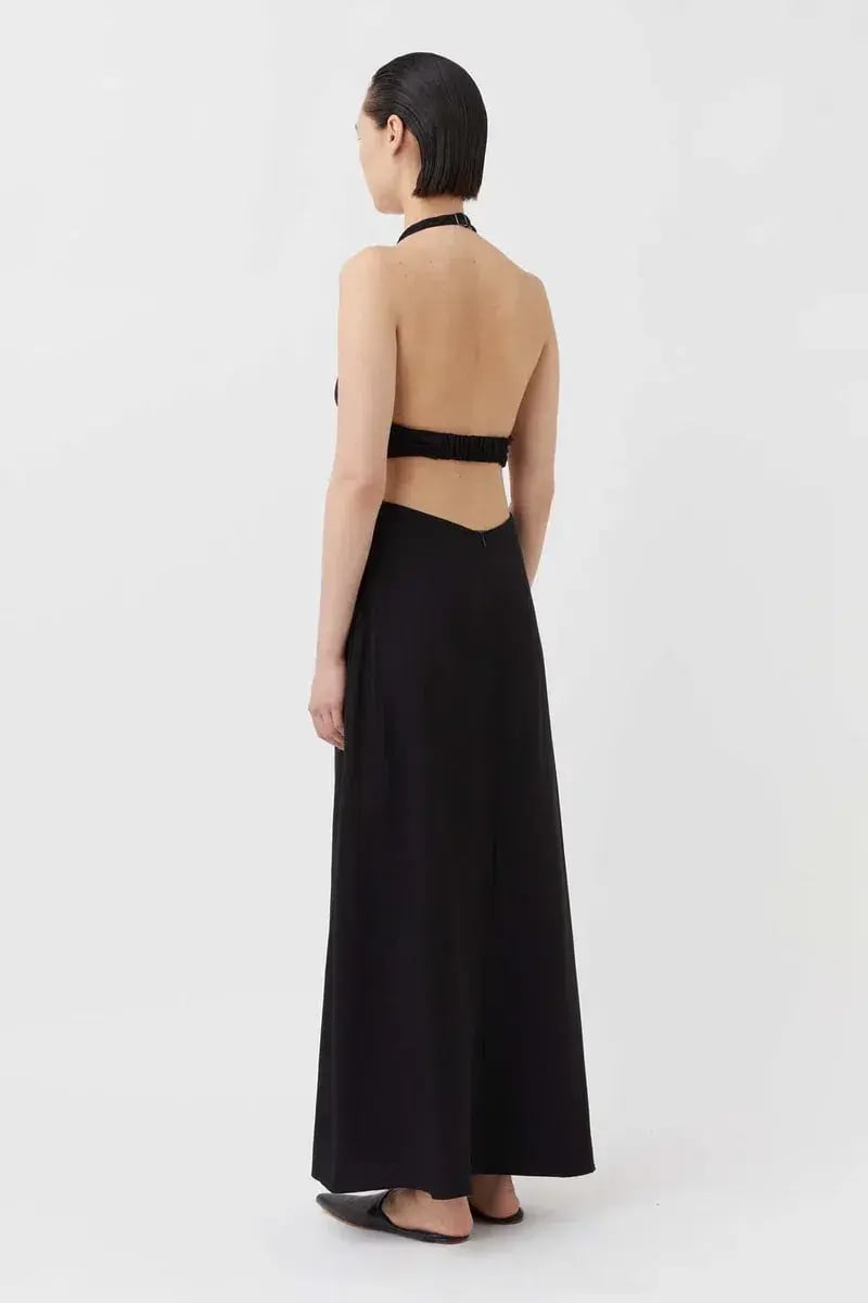 Camilla and Marc Prado Cut Out Evening Halter Maxi Dress Black Size 8 photo 3