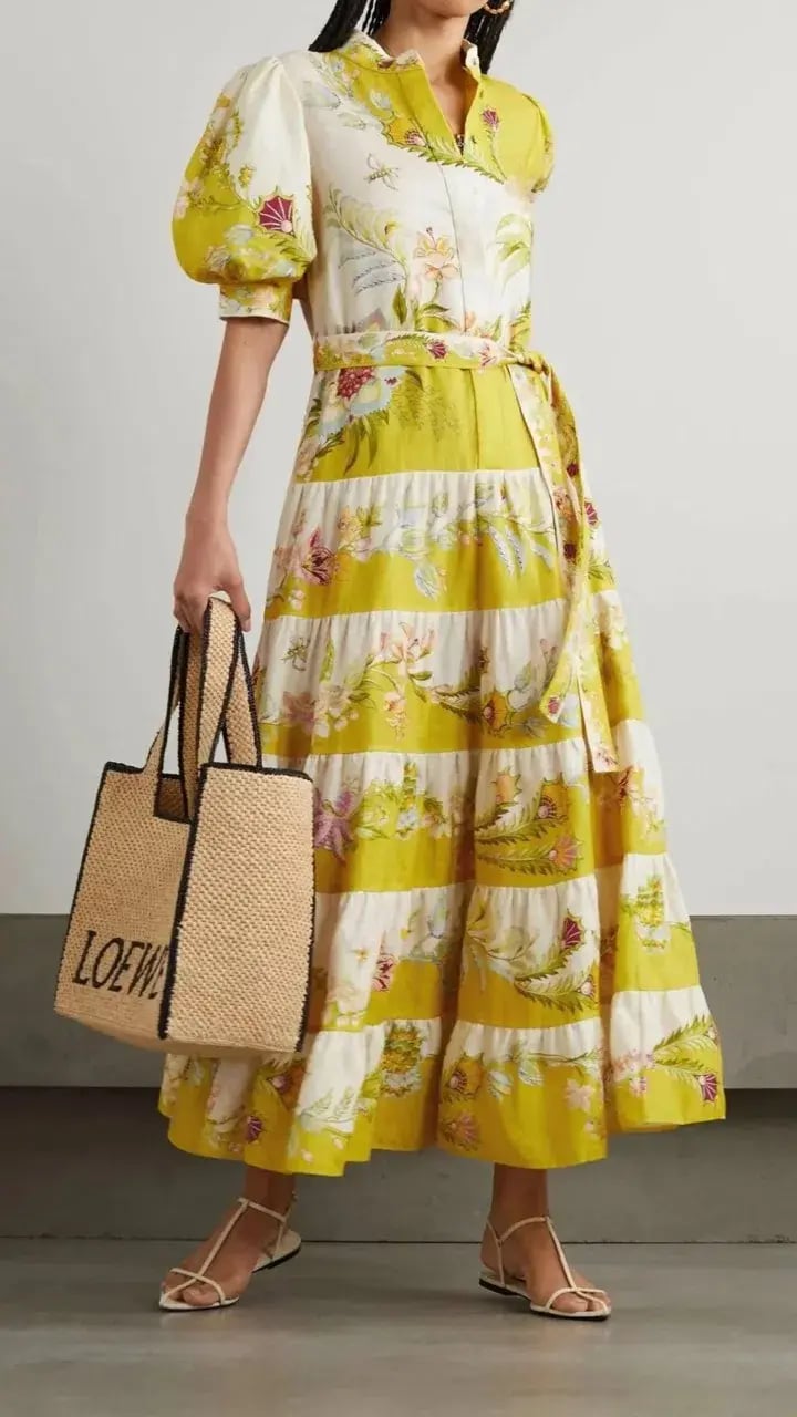 Alemais Ira Tiered Midi Dress Lemon/Cream Size AU 10 photo 12