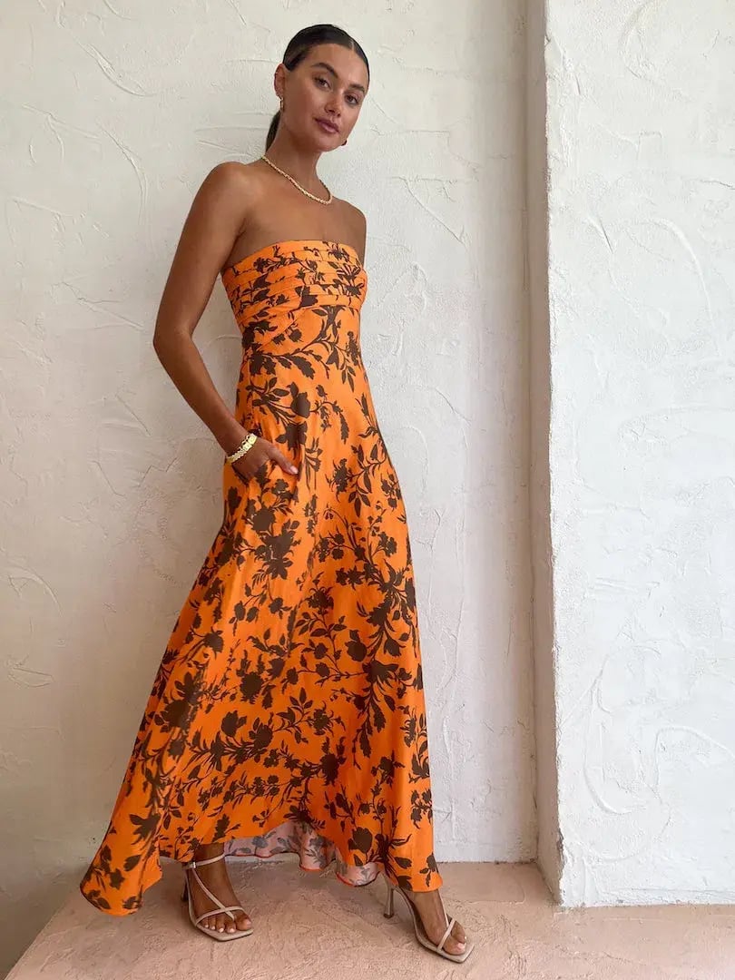 Shona Joy Uli Corded Strapless  Maxi Dress Orange Floral Size 8 / S photo 3