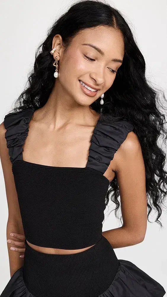 Aje Allard Ruched Strap Knit Top & Turner Bubble Skirt Set Black Size 6 photo 4