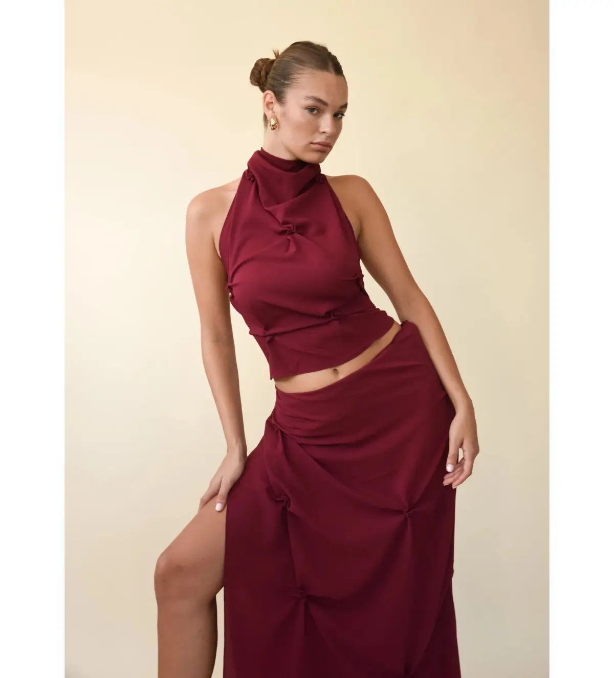 Koster Kulture Marbella Halter Top and Midi Skirt Set Wine Size M/AU 10 photo 4