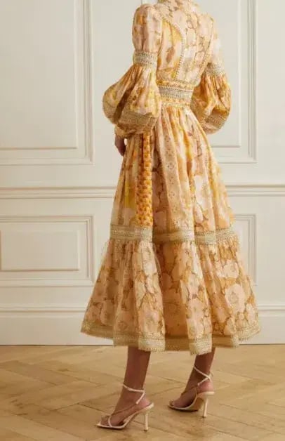 Zimmermann Tempo Spliced Trim Gown Gold Mixed Print Size 16 photo 2