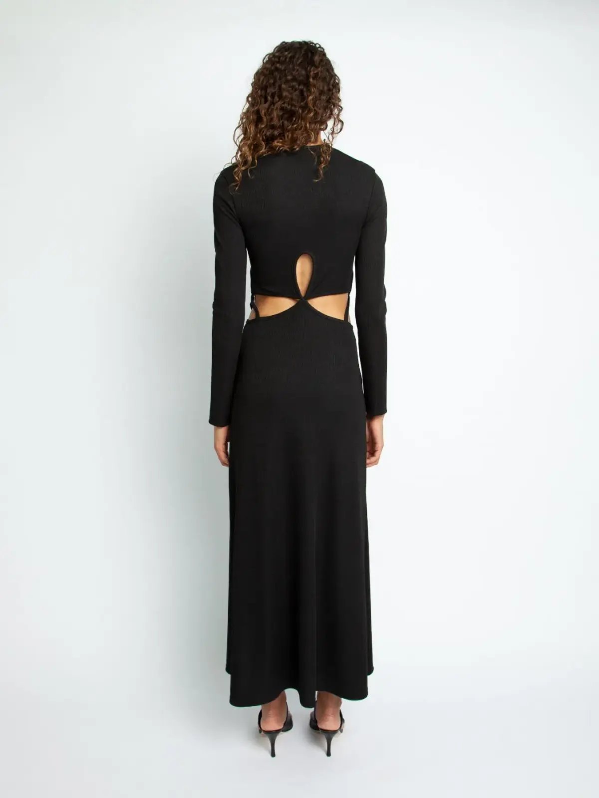 Christopher Esber Looped Cutaway Long Sleeve Rib Dress Black Size 14 AU photo 3