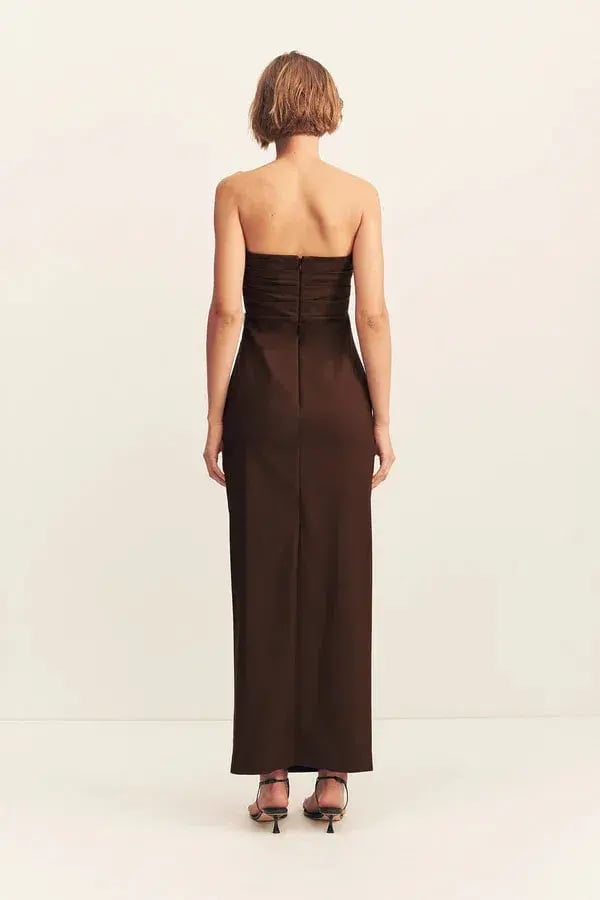 Shona Joy Lani Strapless Draped Maxi Dress Espresso Size AU 14 photo 4