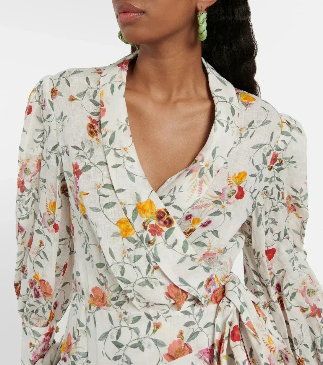 Zimmerman Pleated Linen Mini Wrap Dress Floral Print Size 1 / AU 10 photo 2