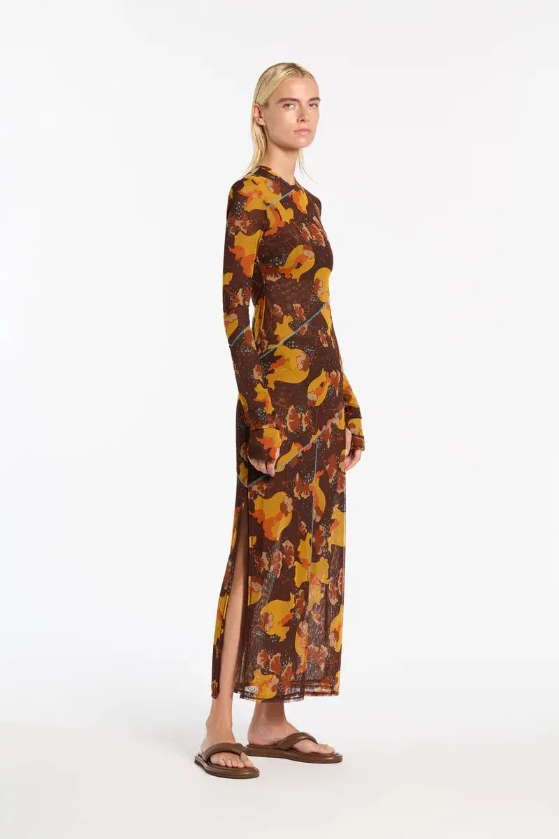Sir the Label Jacques Mesh Panelled Midi Dress Brown Floral Size 1/ AU 8 photo 2