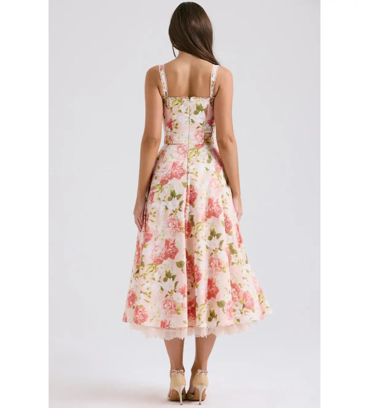 House of CB Rosalee Cotton Bustier Midi Sundress Pink Peony Print Size AU 8 photo 4