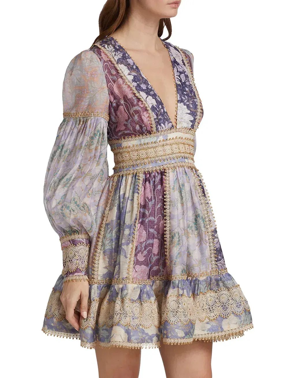 Zimmermann Celestial Lace Panelled Mini Dress Purple Floral Size 1 / Au 10 photo 6