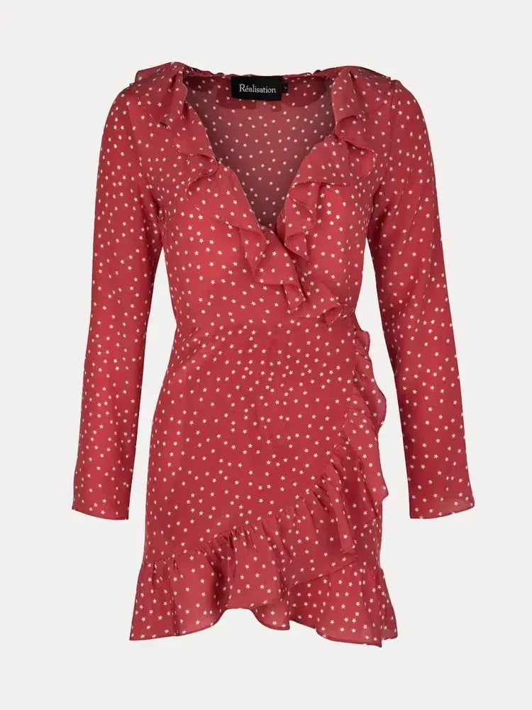 Realisation Par Alexandra Red Star Wrap Dress Red Print Size 6 photo 3