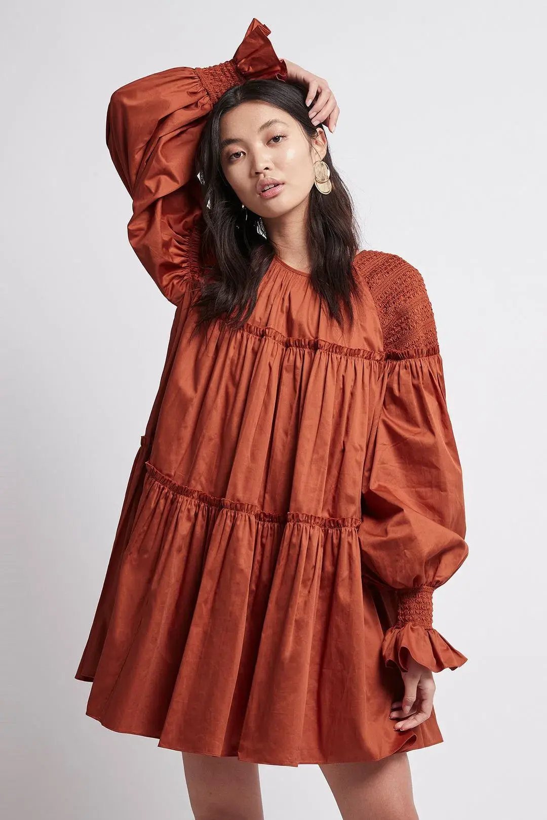 Aje Tranquility Smock Mini Dress Rust Size 10 photo 2