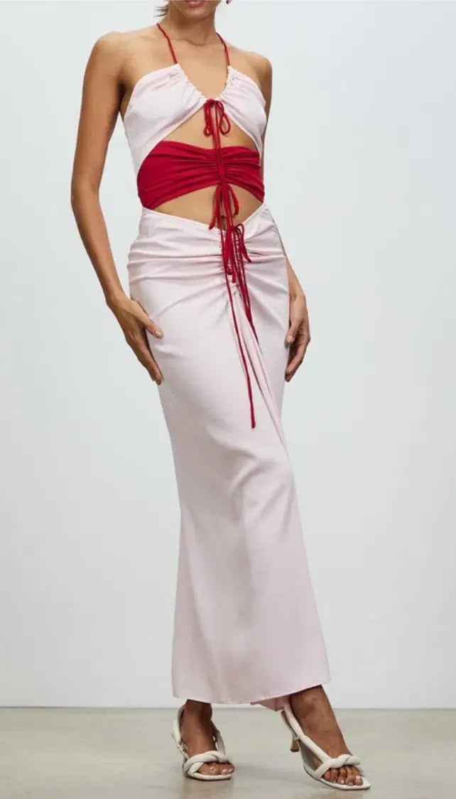 Christopher Esber Multi Panel Disconnect Ruched Halter Dress Pink SIze 10 photo 2