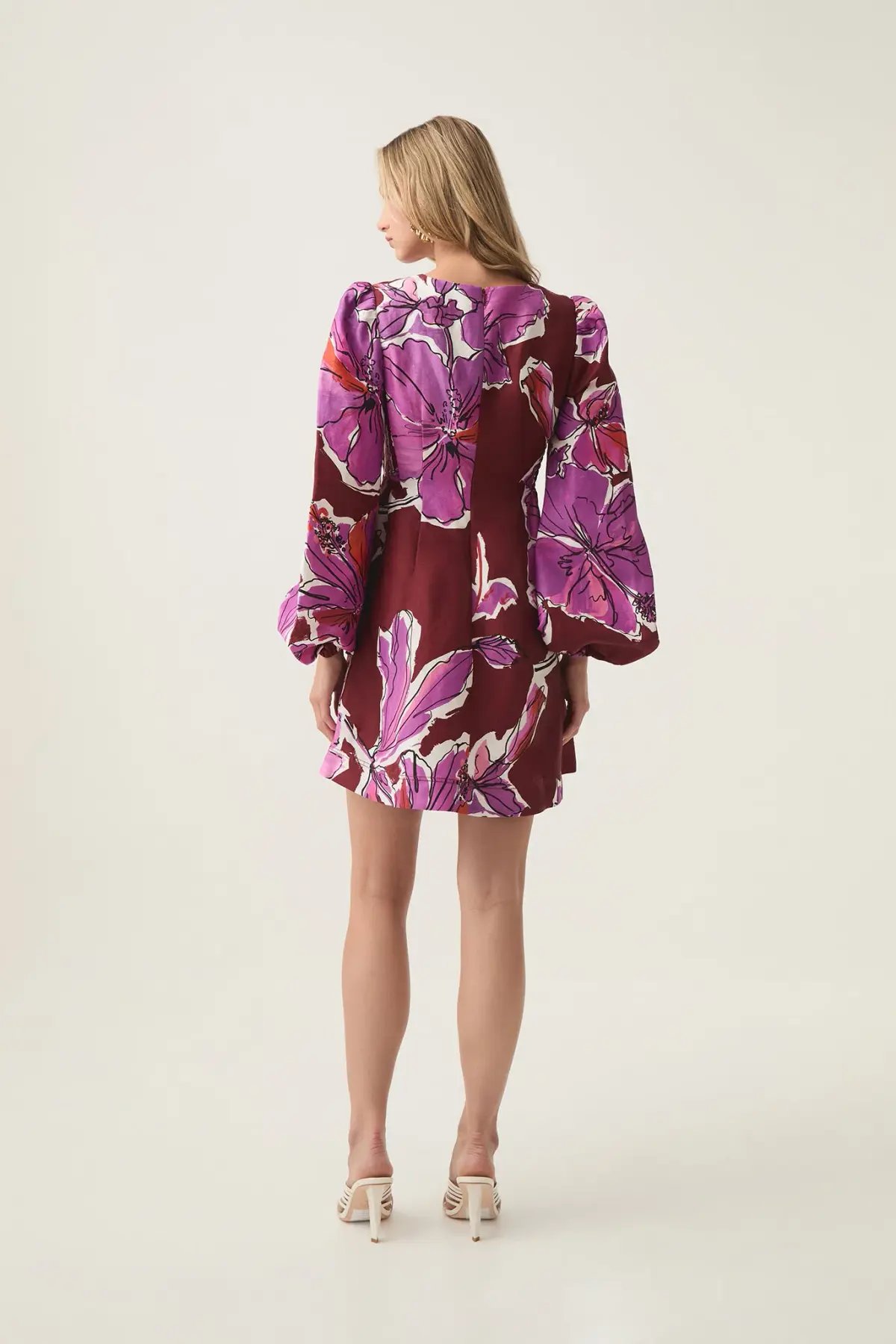 Aje Inflorescence Knot Front Mini Dress Bold Hibiscus Burgundy Size 8 photo 3
