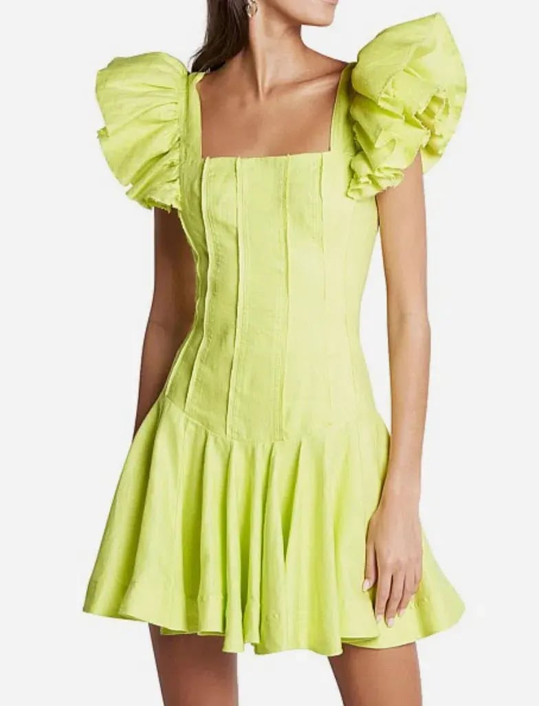 Aje Breathless Frill Sleeve Mini Dress Lime Green Size 14 photo 5
