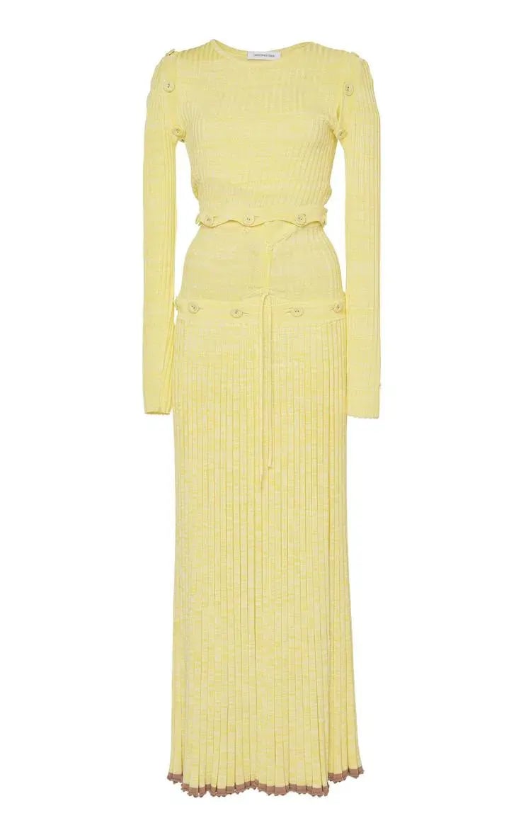 Christopher Esber  Button Embellished Stretch Knit Maxi Dress Yellow Size 8 photo 3