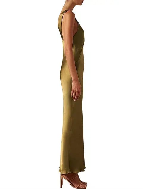 Shona Joy Giorgia Plunged Midi Dress Olive Green Size AU 12 photo 2
