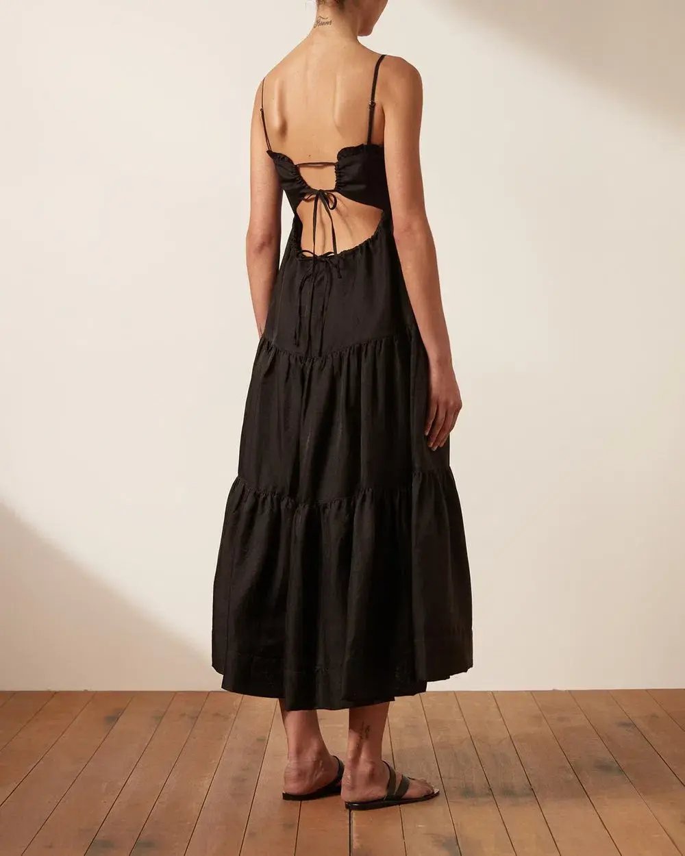 Shona Joy Bruna Linen Midi Black Size 8 photo 3