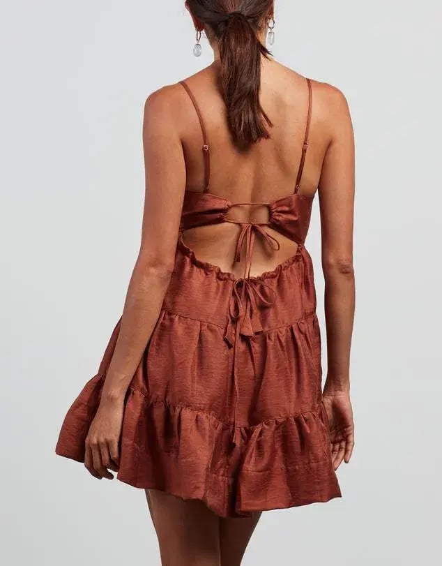 Shona Joy Elsa Tiered Mini Dress Brown Size 6 photo 3