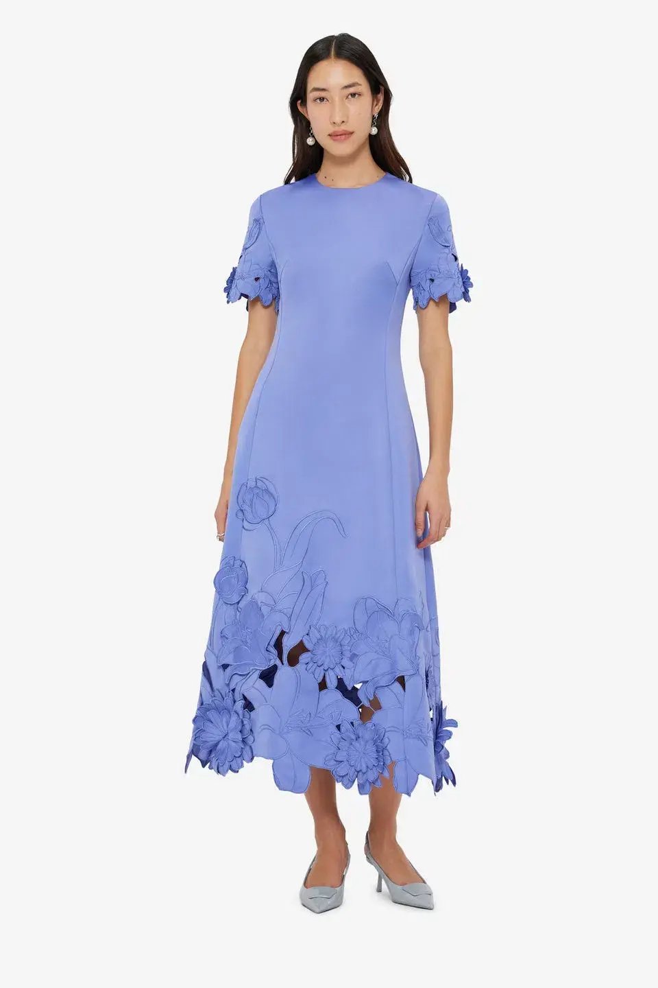 Leo Lin Caroline Applique Short Sleeve Midi Dress Moonlight  Size 8 photo 2