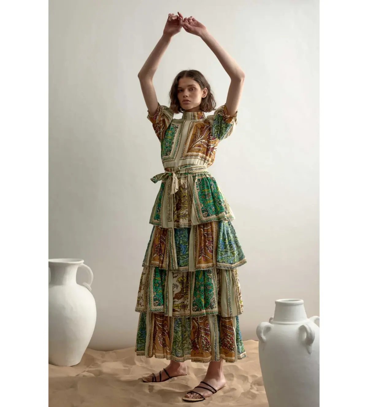 Alemais Delphine Tiered Midi Dress Multi Floral Size AU 10 photo 2