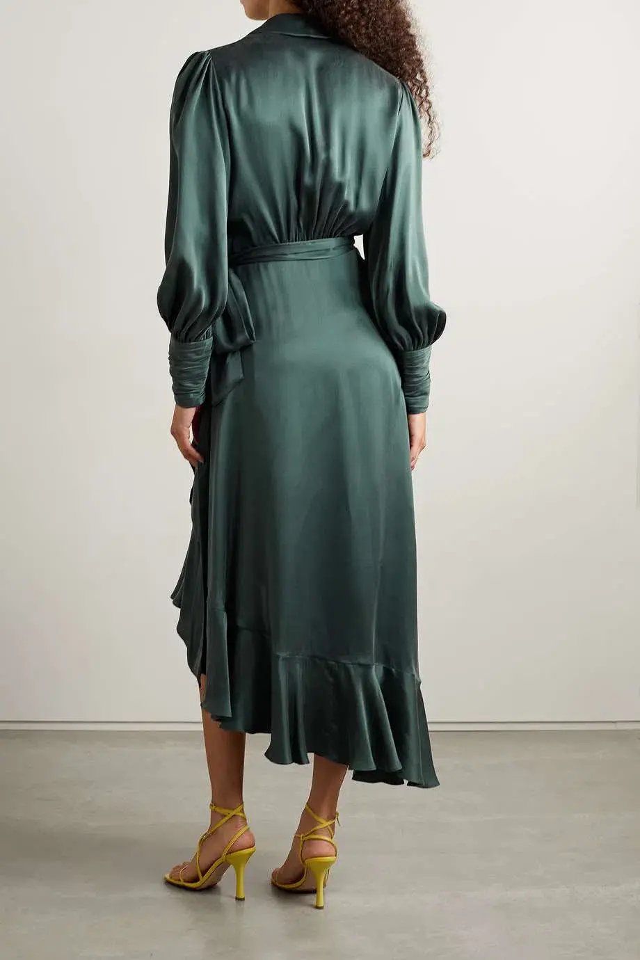 Zimmermann Asymmetric Ruffled Silk-satin Wrap Dress in Green Size 2 / AU 12 photo 3