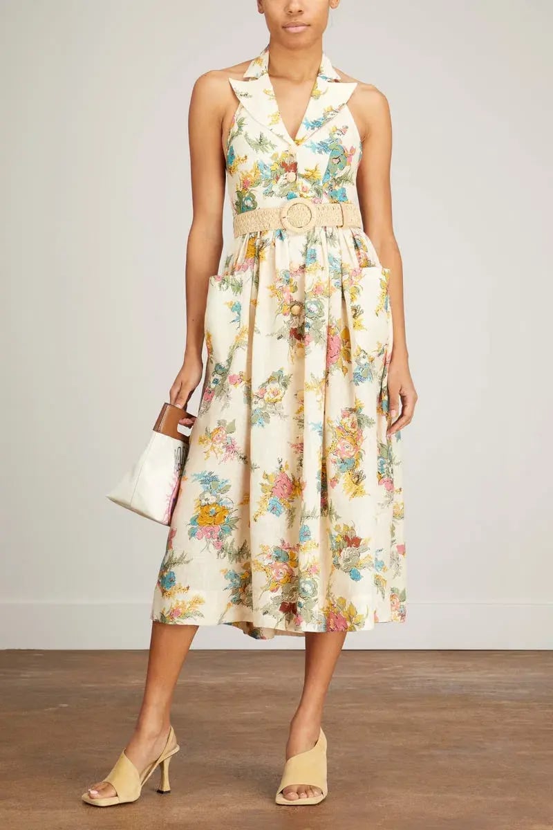 Zimmermann Clover Halter Shirt Dress Honey Peony Floral Size 2/Au 12 photo 2