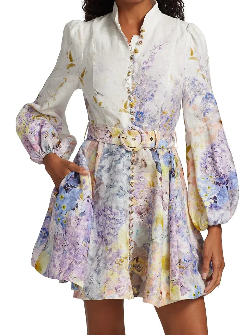 Zimmermann Rhythmic Buttoned Mini Dress Print Size 0/Au 8 photo 4