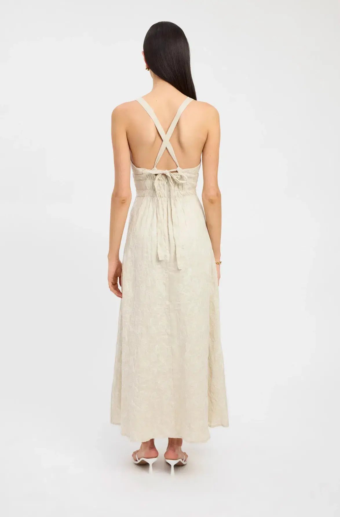Kookai Palm Tallulah Vee Midi Dress Beige Size 6 photo 3
