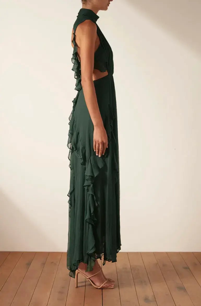 Shona Joy Lèonie Backless Frill Maxi Dress in Rosemary Green Size 6 photo 2