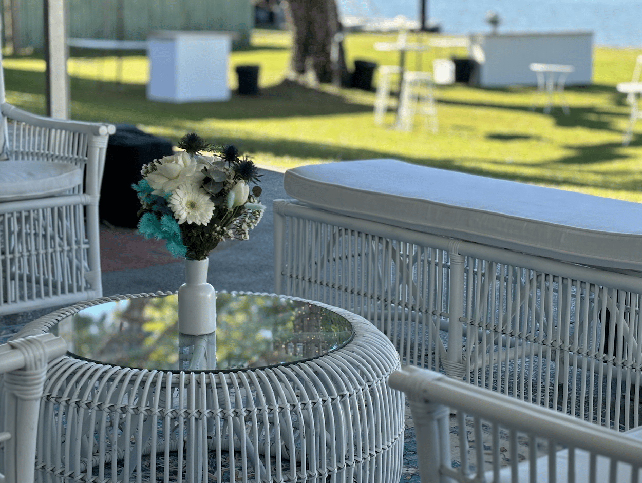 White Rattan Bench photo 2