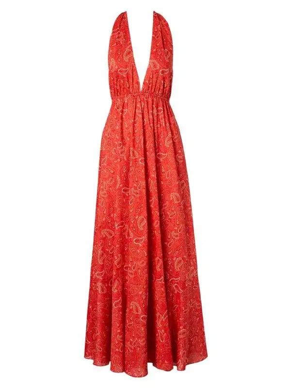 Scanlan Theodore Cotton Paisley Halter Dress Red Size AU 8 photo 3