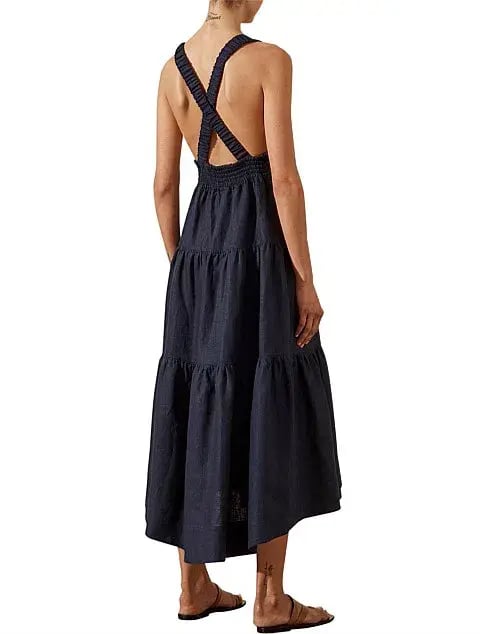 Shona Joy Ligia Plunged Cross Back Midi Dress in Navy Size AU 8 photo 2